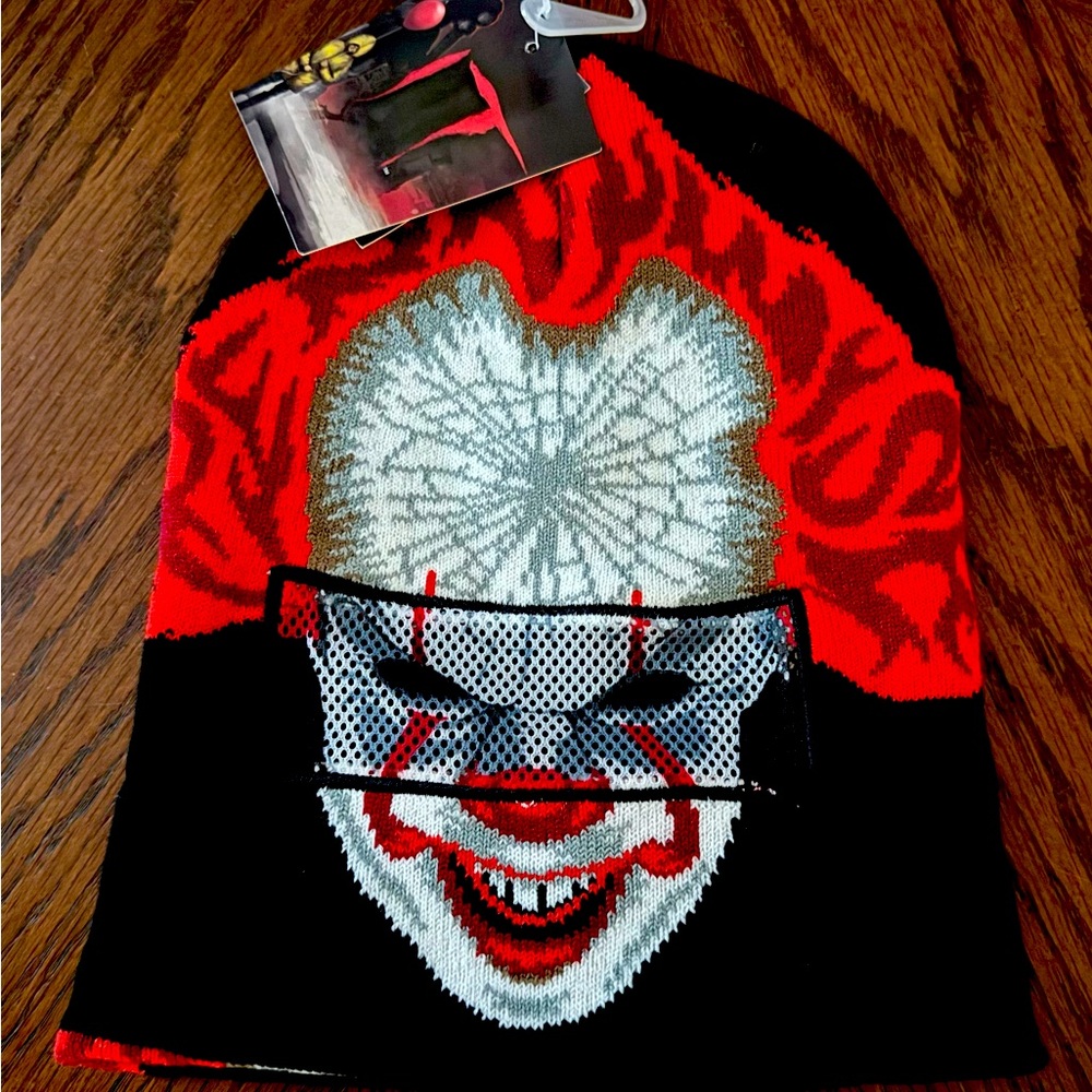 IT - Pennywise (Beanie Knit Hat) Flip Down Scary Mask Clown Stephen King - NEW